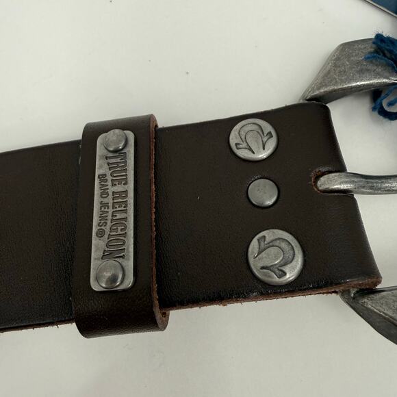 True Religion Jeans Belt Women\'s Size 22 NWT with Flaws Brown Leather Silver main image 12